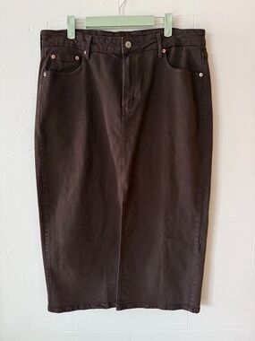 GAP | Brown Denim Maxi Skirt with Slit | Size 32